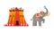 Traveling Chapiteau Circus with Tent and Elephant with Ball Performing Trick Vector Set