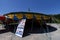 traveling circus tent in blue and yellow colors. Brazil