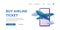 Traveling concept buy airplane ticket online with 3d cute plane with phone illustration concept