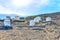 Traveling Concepts. View of Greek Traditional Round Houses of Oia or Ia at Santorini Island in Greece. Picture Taken During