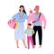 Traveling couple of tourists with child cartoon vector illustration isolated.