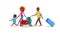 Traveling Family with Baggage Cart Cartoon Vector