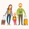 Traveling family on vacation. Happy family with luggage. Cartoon vector eps 10 illustration isolated on white background