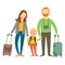 Traveling family on vacation. Happy family with luggage. Cartoon vector eps 10 illustration isolated on white background