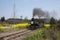 Traveling between Leshan City, Sichuan Qianwei Ka Yan Yang train bees to the small train station canola flower