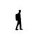 Traveling man silhouette icon. kid, boy, teenage. sack bag, moving, Simple Flat monochrom