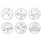 Traveling outline icons set journey and vacation collected in form of round isolated on white background
