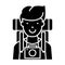 Traveller - active tourist with camera and backpack icon, vector illustration, black sign on isolated background