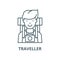 Traveller,active tourist with  vector line icon, linear concept, outline sign, symbol