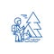Traveller in forest,tourist hiking, tent line icon concept. Traveller in forest,tourist hiking, tent flat vector symbol