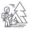 Traveller in forest,tourist hiking, tent vector line icon, sign, illustration on background, editable strokes