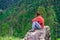 Traveller in Mountain - Landscape of Deodar tree in himalayas, sainj valley, kullu, himachal pradesh, india