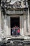 The traveller at window of the tower of Angkor wat, Cambodia- Au