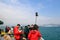 Travellers  standing in front of boats of hong kong