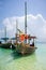 travelling Africa Kenya and Zanzibar seascape with crystal clear turquoise water and traditional sail boat landscape from