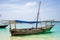 travelling Africa Kenya and Zanzibar seascape with crystal clear turquoise water and traditional sail boat landscape from