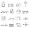 Travelling ana vacation transportation outline icons