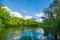 Travelling by boat into the depth of Amazon Jungles in Cuyabeno National Park, Ecuador