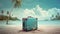 travelling concept, suitcase, beach, sea, palm trees, minivan, dreams, vacation concept, ai generated