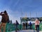 Travelling people arriving at Friday Harbor and enjoying the view as they leave the ferry