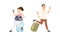 Travelling people going on vacation set. Tourists travelling with suitcases cartoon vector illustration