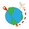 Travelling by plane around the world icon