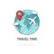 Travelling by plane concept, travel and world trip logo, journey