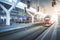 Travelling scene on a train station, public transport: rail platform or track