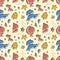 Travelling symbols colored seamless pattern