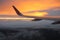 Travelling with Wizzair. Beatiful colorful sunset