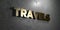 Travels - Gold sign mounted on glossy marble wall - 3D rendered royalty free stock illustration