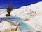 Travertine terrace with nature hot spring in Pamukkale, Turkey.