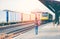 Travler women walking alone Carrying luggage and waits train