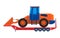 Trawl transport special traktor machines loading special equipment on truck vector. Transportation of oversized cargo