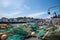 Trawler with fish nets at the port