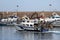 Trawlers fishing boats going to dock after work.