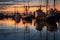trawlers reflection on calm water during dusk