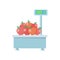 Tray with Apples on Store Scales Vector.