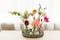 Tray with bottles with flowers, home decor