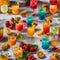 A tray of colorful, exotic cocktails with vibrant, fruity garnishes at a beach bar4