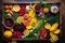 a tray of colorful fruits, vegetables, and spices for a deconstructed fruit salad