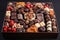 tray of delectable fruits and nuts covered in rich, creamy chocolate