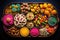 Tray Filled With Vibrant Holi Sweets And Snacks. Generative AI
