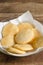 Tray of freshly fried arepas.