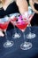 Tray full of martini\'s being served