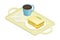 Tray with Sandwich and Coffee from Food Court as Self-serve Dinner Isometric Vector Illustration