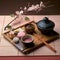 A tray with some food and chopsticks on it. AI generative image . Japanese tea ceremony