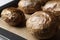 Tray with tasty baked jacket potatoes, closeup