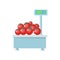 Tray with Tomatoes on Store Scales Vector.