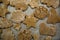 Tray of traditional Christmas ginger cookies, raw cookies in different shapes, bells, boots, snowman, stars, christmas tree, cats